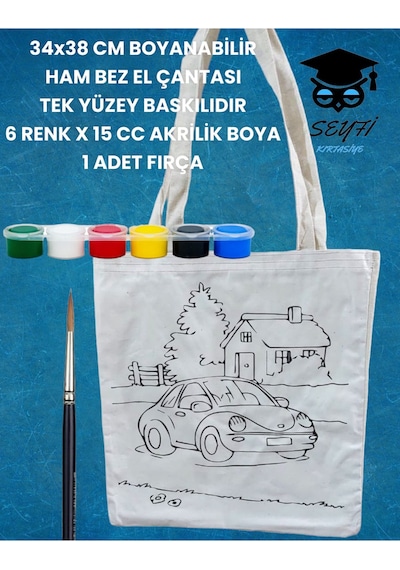 34x38 Cm Boyanabilir Ham Bez El Çantası Tek Yüzey Baskılıdır 6 Renk X 15 Cc Akrilik Boya 1 Fırça 0000 Naturel 34x38 Cm Boyanabilir Ham Bez El Çantası Tek Yüzey Baskılıdır 6 Renk X 15 Cc Akrilik Boya 1 Fırça 0000 Naturel