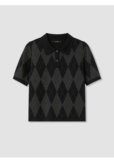 LC Waikiki Lc Waıkıkı Siyah Polo Yaka Baklava Desenli Kadın Triko Kazak