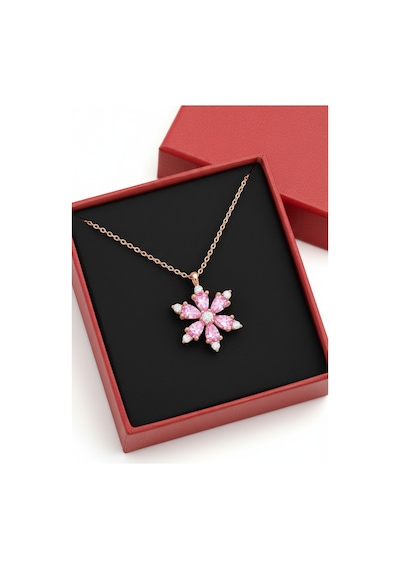 Çekirdekjewelry 925 Ayar Gümüş Pembe Taşlı Kamelya Çiçeği Kolye Rose
