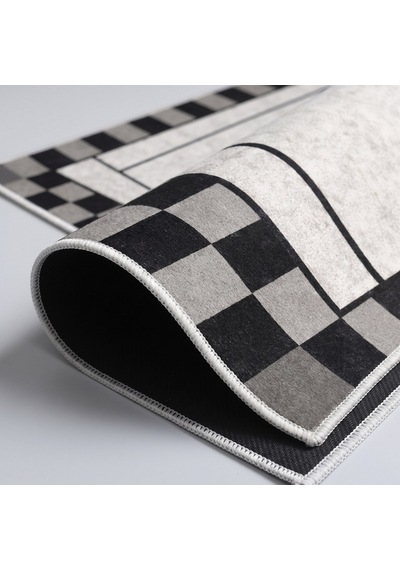 Kartela Halı Merhaba Güle Güle Damalı Kapı Paspası Siyah Beyaz Kaymaz Kauçuk Taban 50x75 Cm