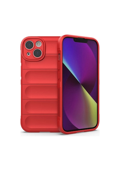 Apple iPhone Uyumlu 14 Kılıf Kamera Korumalı Esnek Silikon Parmak Şeritli Pazarplus Kırmızı