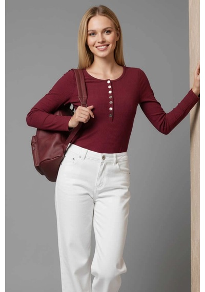 İsiltikidsmoda Çıtçıt Detaylı Bluz Bordo T4343 Bordo