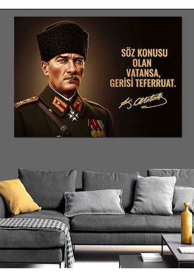Atatürk Portresi Ve Sözü Dekoratif Kanvas - Mdf Ahşap Tablo
