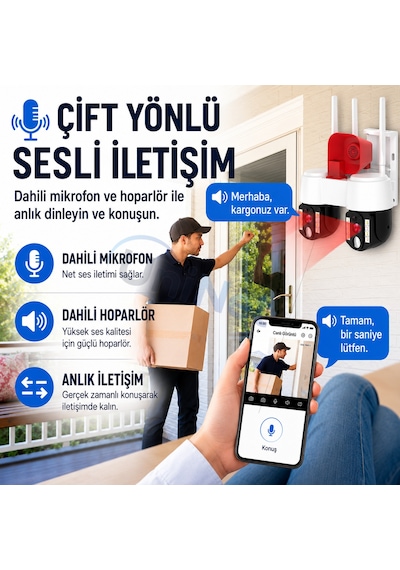 Uninet 8mp Çift Kameralı Döner Başlıklı Wifi Yönü Elle Ayarlanabilir Güvenlik Kamerası 10x Dijital Zoom Pır Insan Algılama Ve Siren