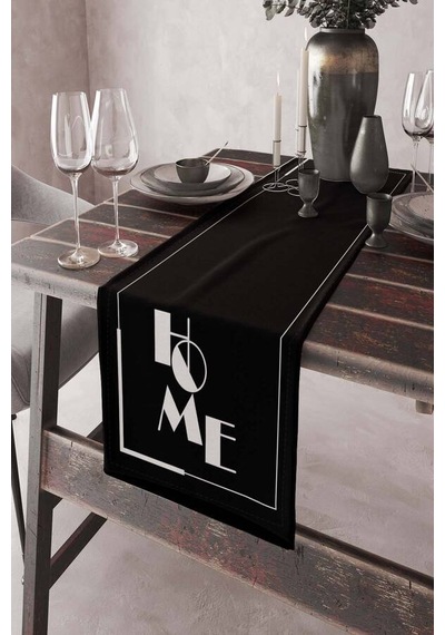 Siyah Home Yazılı Premium Masa Örtüsü Runner Rnr329n11