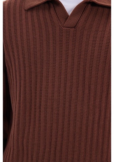 Tudors Erkek Standart Fit Normal Kesim Polo Yaka Kahverengi Kazak-46287