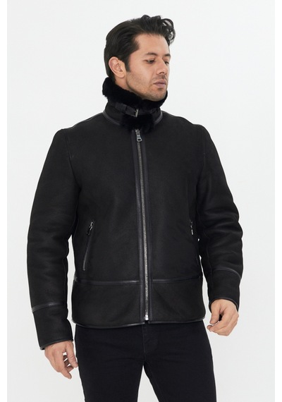 M M Marki Marki Hakiki Nubuk Deri Erkek Mont - 73 Cm, İçi Kürklü, Klasik Model, Siyah - 502122