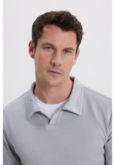 Tudors Erkek Relax Fit Rahat Kesim Polo V Yaka Gri Sweatshirt-41923 Gri