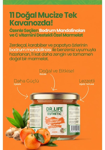 Dr.life Esthetic Bodrum Mandalinası Marmelatı - Zerdeçal, Zencefil & C Vitamini Destekli 220 Gr