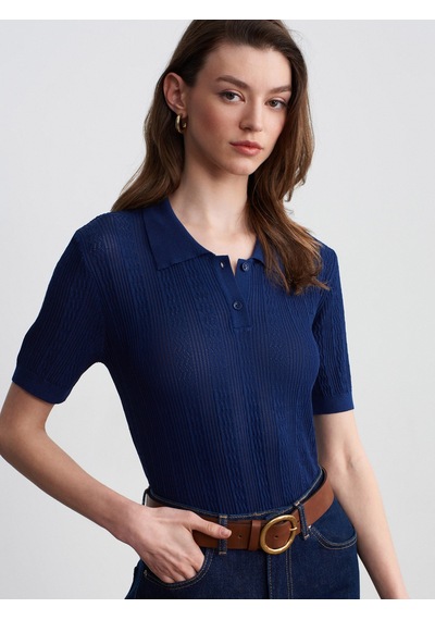 Dilvin 10781 Polo Yaka Triko Bluz-lacivert