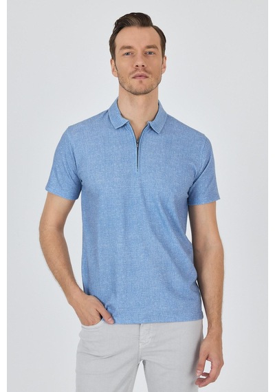 Mavi Polo Yaka Kısa Kol Cepsiz Slim Fit Classic Tişört 1011250176 Mavi