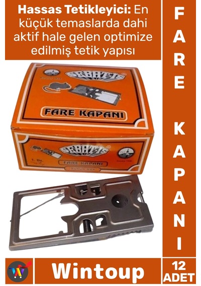 Kapan Paslanmaz Çelik Dayanıklı Güçlü Mekanizma Hassas Yakalama Yaylı Metal Fare Kapanı 12 Adet
