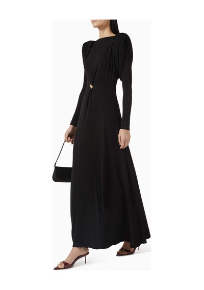 Eegen Studio Şık Diva Maxi Elbise - Puf Kollu, Derin U Yaka, Twinkle Knit Kumaş Siyah Kod 008666