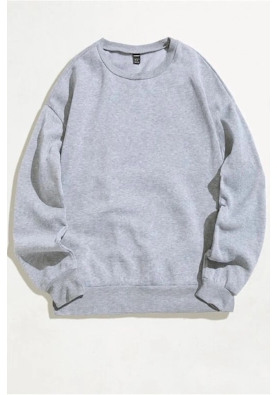 Hırsch Unisex Gri Oversize Düz Bisiklet Yaka Sweatshirt Gri