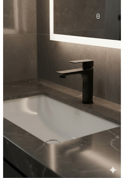 Yeni Siyah Lavabo Bataryası Pirinç Üretim Paslanmaz Sıcak Soğuk Çift Girişli Banyo Lavabo Lüx Musluk Siyah