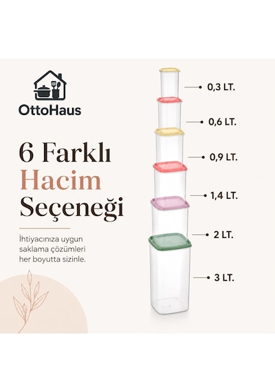 6 Lı Saklama Kabı Seti, İç İçe Geçebilen Şeffaf Mutfak Düzenleyici, Renkli Kapaklı Erzak Ve Gıda Saklama Kapları, 0,3 L 3 L, Toplam 8,2 L