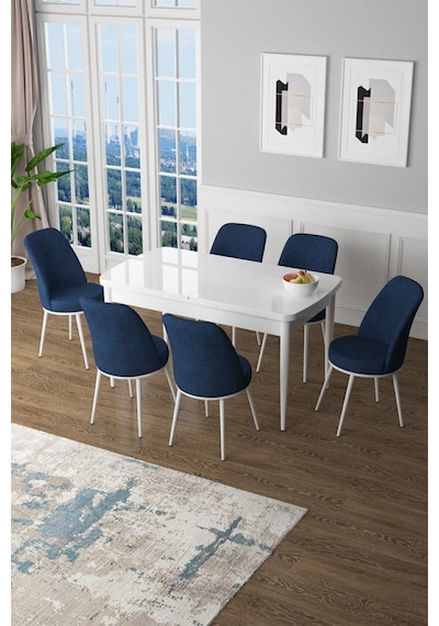 Canisa Concept Zen Serisi 80x132 Mdf Açılabilir Beyaz Masa Takımı Ve 6 Lacivert Sandalye Lajivert Sandalyeler Beyaz Masa Canisa Concept Zen Serisi 80x132 Mdf Açılabilir Beyaz Masa Takımı Ve 6 Lacivert Sandalye Lajivert Sandalyeler Beyaz Masa