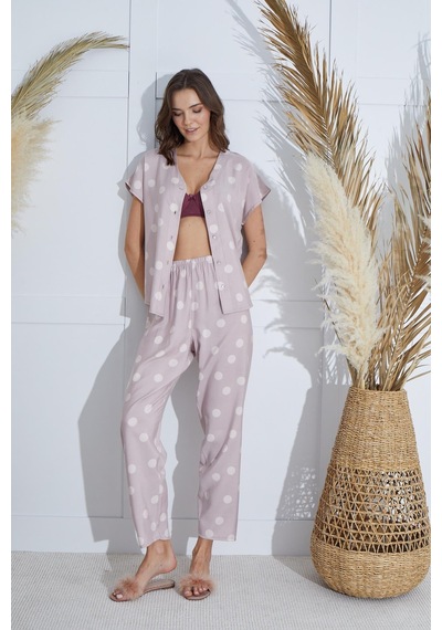 Sevim Kadın Kısa Kol Önden Düğmeli Pudra Pijama Takım C1t2n951 001