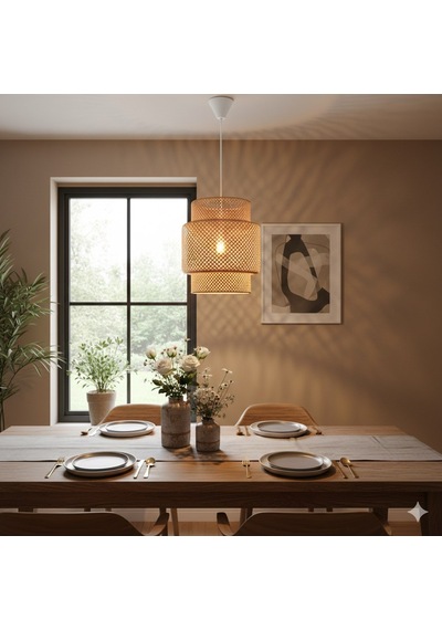 Panalı Dekoratif Doğal Rattan Sarkıt Avize 35x40 Cm Kahve - Bej