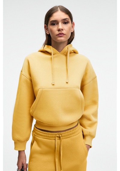 Grimelange Selene Kadın Kapüşonlu Kangru Cepli Regular Fit Sarı Sweatshirt Sarı