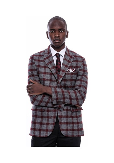 Wessi Ekose Sivri Yaka Slim Fit Bordo Erkek Ceket - Wessi Bordo Wessi Ekose Sivri Yaka Slim Fit Bordo Erkek Ceket - Wessi Bordo