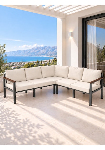 Neokas Balkon L Koltuk 5 Kişilik Köşe Takımı, Metal Bahçe Mobilyası, Balkon Oturma Grubu