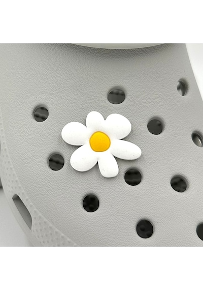Crocs Terlik Süsü Ve Aksesuarı , Çanta Süsü Jibbitz 3d Çiçek 01 Logo Aksesuar Beyaz-Sarı