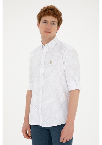 U.S. Polo Assn. Erkek Taş Baskılı Beyaz Gömlek 50288655-VR049 U.S. Polo Assn. Erkek Taş Baskılı Beyaz Gömlek 50288655-VR049