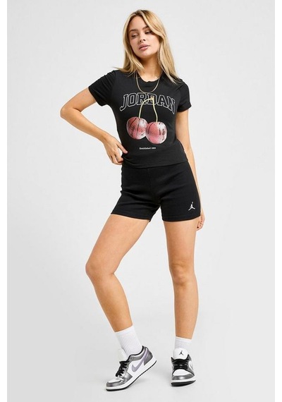 Nike Jordan Brooklyn'cherry' Tight Fit Womens Ss Crew Grafik Baskılı Kadın Günlük Tişört Siyah