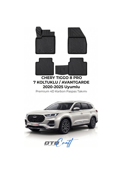 Otocraft Chery Tiggo 8 Pro 7 Koltuklu Avantgarde 2020-2025 Araca Özel 4d Karbon Oto Paspas Havuzlu