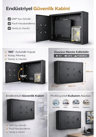 Fury Dvr Nvr Kamera Kayıt Cihazı Kabini 45x35x10 Cm Metal Duvar Tipi Güvenlik Kabini