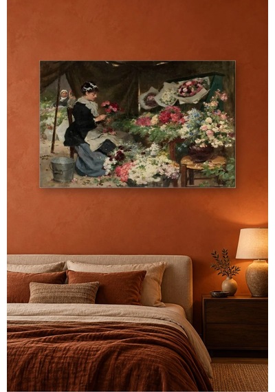 Fida Gilbert Pazarda Buket Hazırlayan Çiçekçi Kız Canvas Tablo Çok Renkli