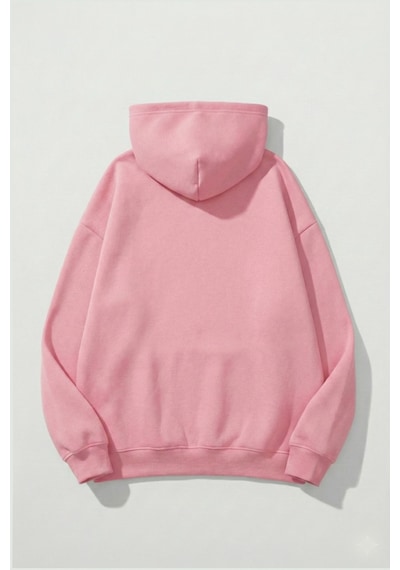 Uyguntarz Unisex Yumuşak Dokulu Kırmızı Yıldız Baskılı Tasarım Oversize 3 İplik Hoodie Sweatshirt Pembe