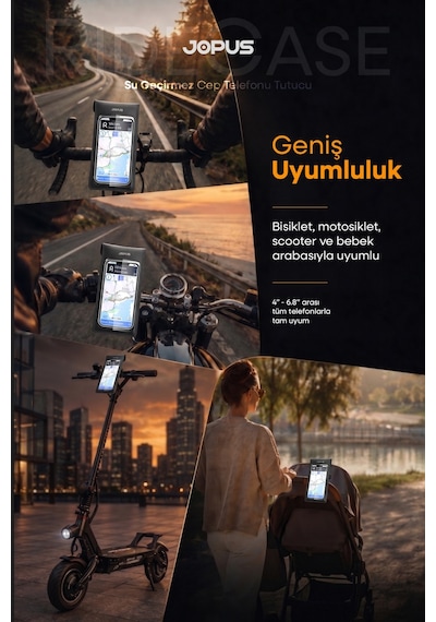 Jopus Su Geçirmez Kılıf Telefon Tutucu Motosiklet, Bisiklet, Scooter, ATV Uyumlu Gidon Bağlantılı JO-AT112