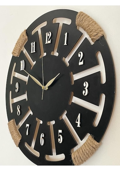 Ümra Lazer Rakamlı Ahşap Dekoratif Duvar Saati 40x40 Cm Siyah