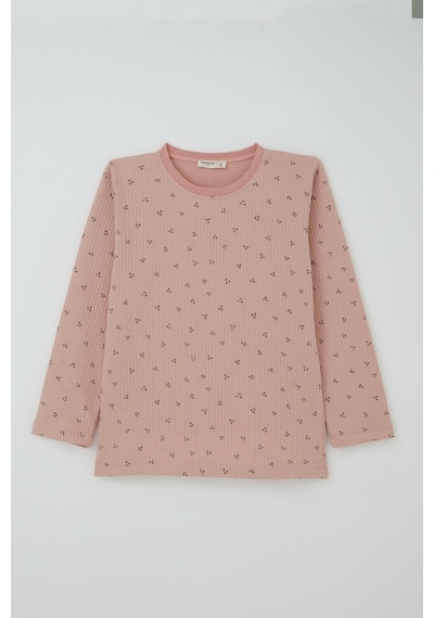 Breeze Kız Çocuk Pijama Takımı Minimal Mini Desenli 4-8 Yaş, Gülkurusu Gülkurusu