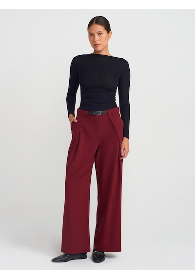 Dilvin 71577 Kemerli Ve Pilili Pantolon Bordo