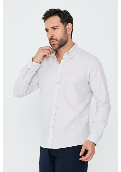 White Stone Ekru %100 Pamuk Dynamic Fit Erkek Günlük Gömlek