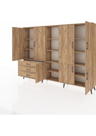 Arges Dolap 11 Raflı 3 Çekmeceli 7 Kapaklı 220x30x163 Çam-çam Çam-çam