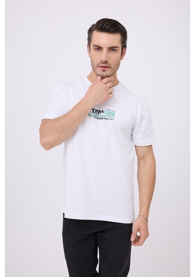 Marıne Tee Deniz Temalı Ribana Bisiklet Yaka Pamuk T-shirt-3164 Beyaz