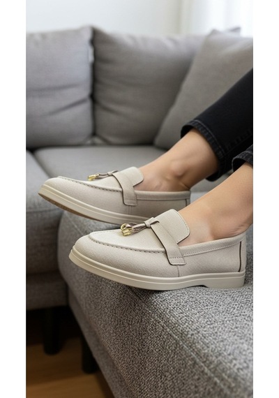Dabab Shoes Lupy Kadın Süet Düz Taban Rahat Günlük Casual Babet Ayakkabı Bej