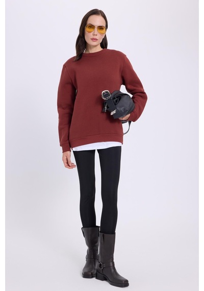 Tudors Kadın Oversize Geniş Kesim Pamuklu 3 İplik İçi Polarlı Basic Kiremit Bisiklet Yaka Sweatshirt-41557 Kiremit Tudors Kadın Oversize Geniş Kesim Pamuklu 3 İplik İçi Polarlı Basic Kiremit Bisiklet Yaka Sweatshirt-41557 Kiremit
