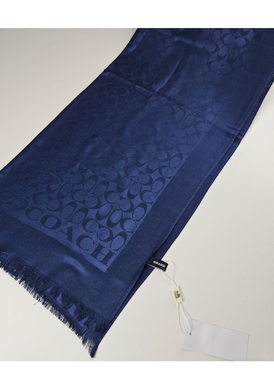 Miorel Scarfs C Desen Çift Taraflı Kaşmir İpek Şal 4 Mevsim Pamuk Şal Lacivert