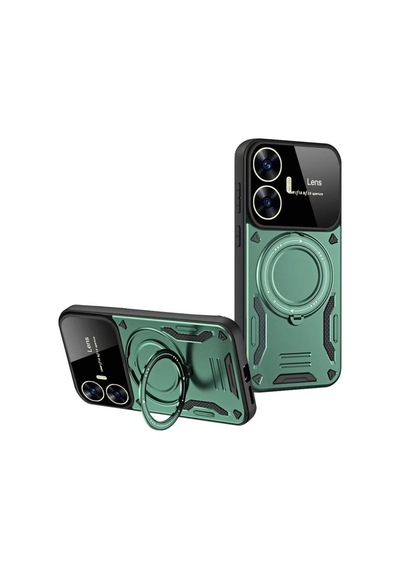 Realme C55 Kılıf Manyetik Standlı Joy Lens Premium Tank Silikon Kapak - Koyu Yeşil Koyu Yeşil