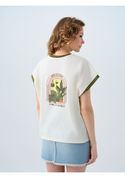 Relax Fit Kadın Tshirt K.kol Ekru