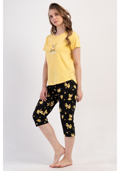Yake Store Kadın P.suprem O Yaka Kısa Kol Etegı Oval Kaprı Takım - Yellow Sarı