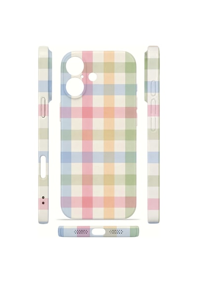 Apple iPhone Uyumlu 17 Vorian İnce Kamera Korumalı Mika Kılıf Pastel Gingham Pastel Gingham Mika