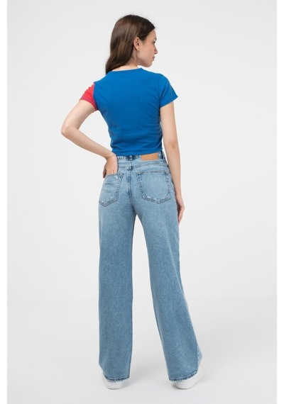 Brz Collection Kontrast Renkli Baskılı Kısa Kollu Crop Kadın T-Sh Çok Renkli