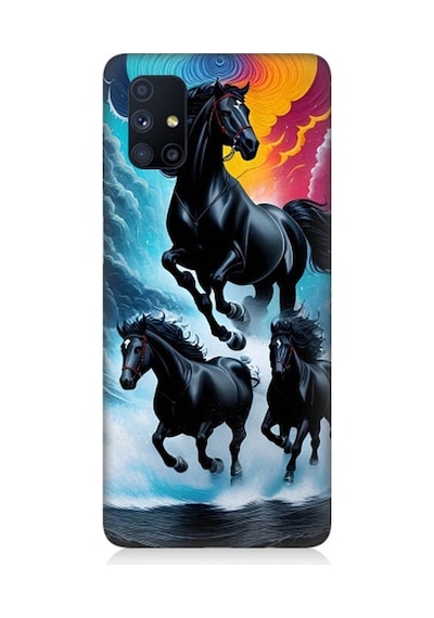 Samsung Galaxy M51 Uyumlu Siyah Atlar Desenli Silikon Kılıf