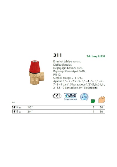 Caleffı 1/2" 6 Bar Emniyet Ventili